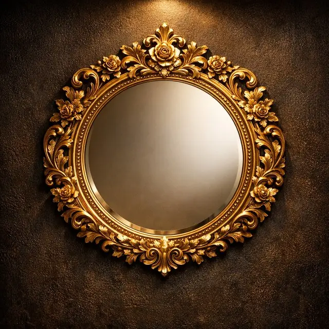 Gương tròn hoa văn vàng kim