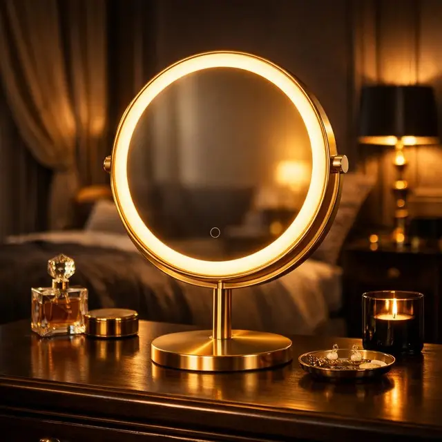 Gương bàn trang điểm LED vàng kim